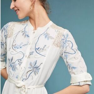 Tiny Anthropologie Amarante Embroidered Shirtdress Women's S Cream Boho Hippie
